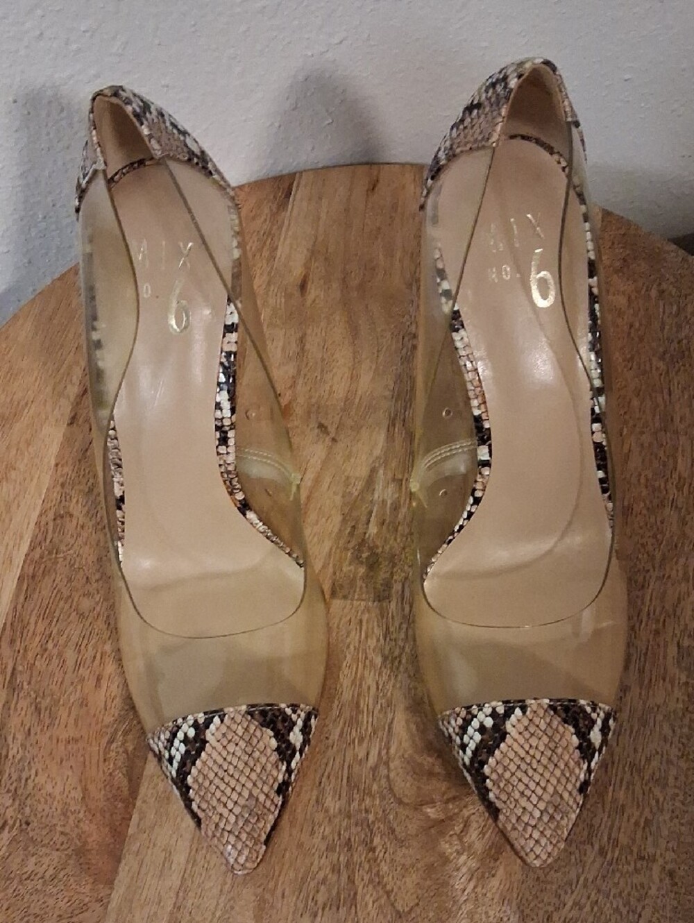 Clear Nude Pumps with Snakeskin Toe